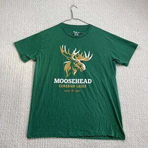 Moosehead Beer Lager Canadian 1867 T-Shirt Lucky Green Men Sz L Promo Moose